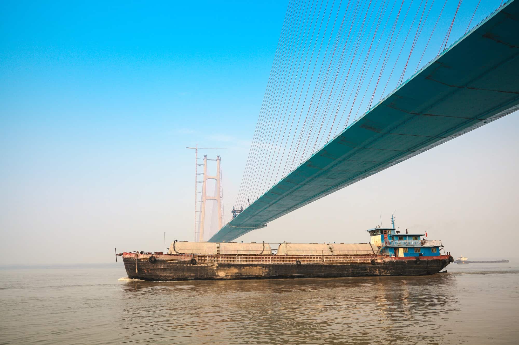 across the bridge of a cargo ship