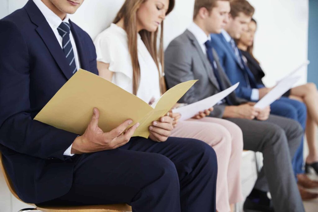 Candidates waiting for job interviews, mid section